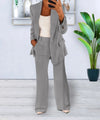 Variant image for Dam Set Grå Elegant Polyester Blazer och Vidde Bukser-21