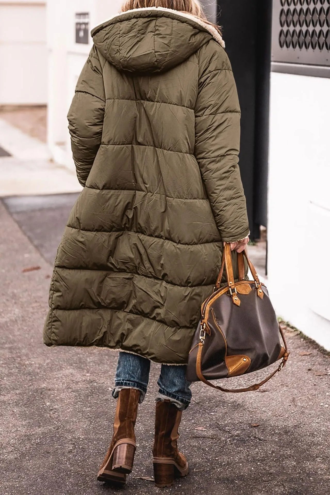 Damjacka Vinter Lång Svart Trendig Polyester Med Inre Pälsfoder-5
