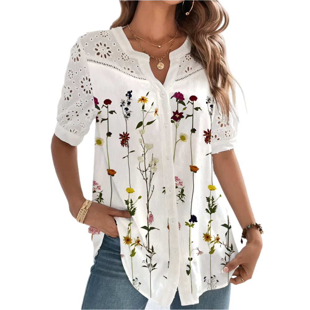 Vit Dam Blus Lekfullt Tryck Polyester Normal Passform 1