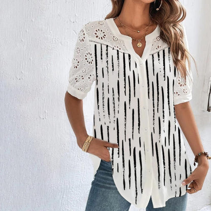 Vit Dam Blus Lekfullt Tryck Polyester Normal Passform 6