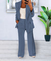 Variant image for Dam Set Grå Elegant Polyester Blazer och Vidde Bukser-1