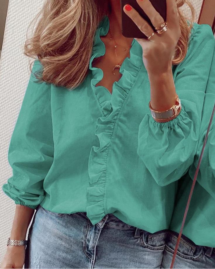 Variant image for Dam Blus med Ruffles V-halslinje Polyester-29