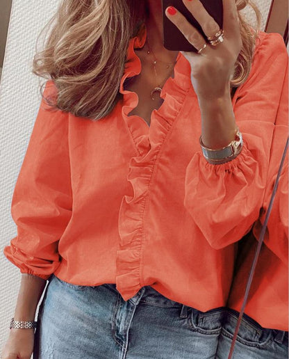 Variant image for Dam Blus med Ruffles V-halslinje Polyester-10