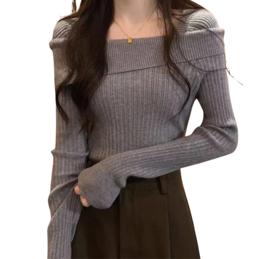 Stickad tröja med off shoulder för kvinnor
