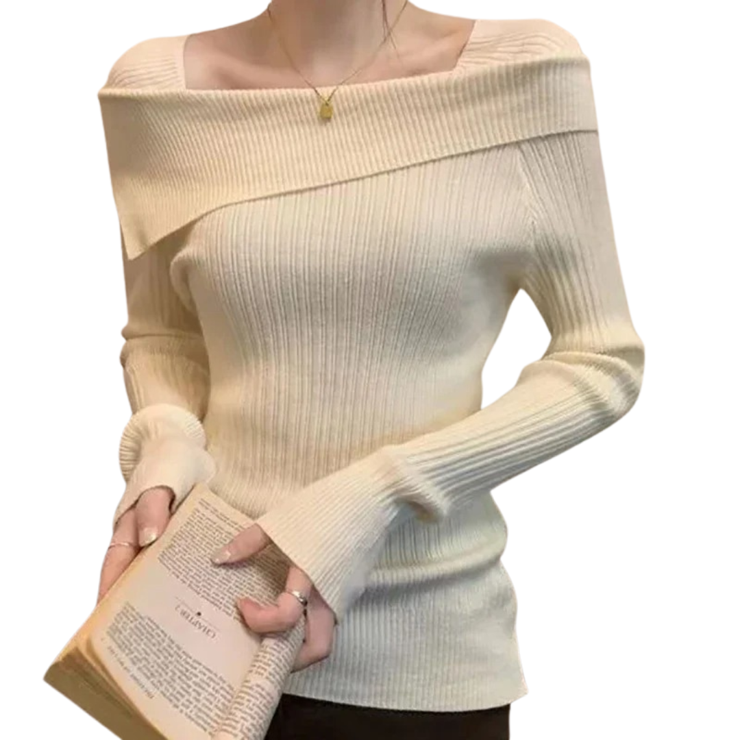 Stickad tröja med off shoulder för kvinnor