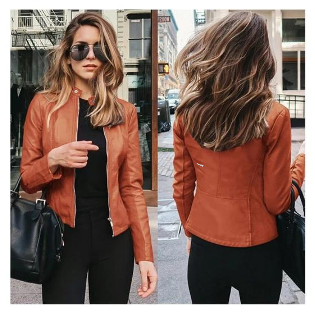 Motorjacka i Läderstil för kvinnor | Motorjacka Dam | Bikerjacka Kvinna