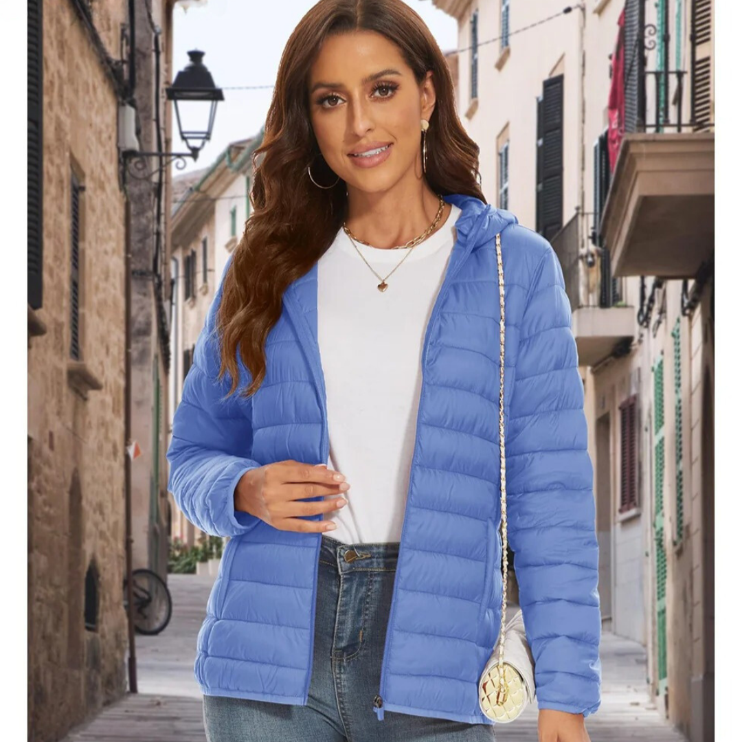 Lätt huva pufferjacka för kvinnor