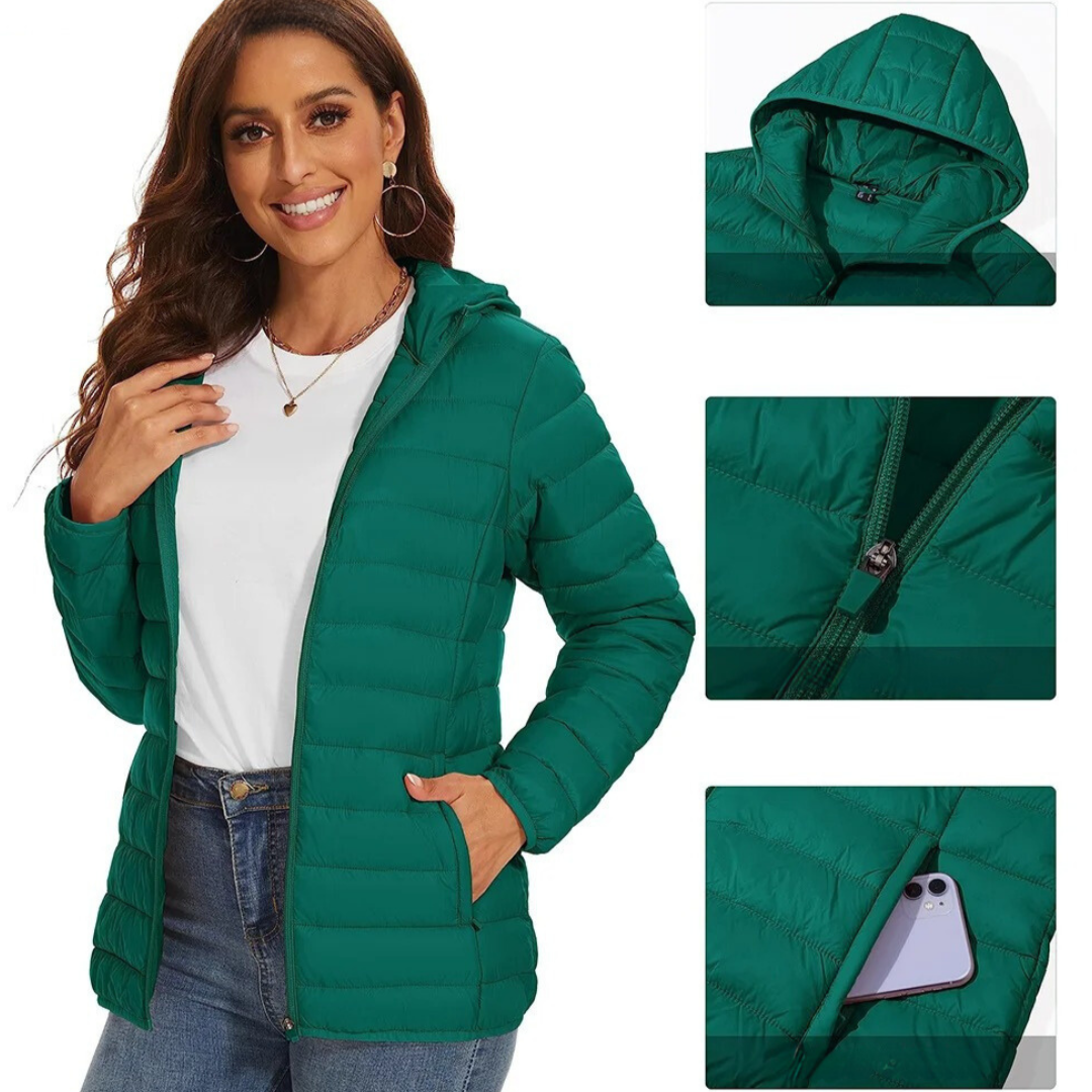 Lätt huva pufferjacka för kvinnor