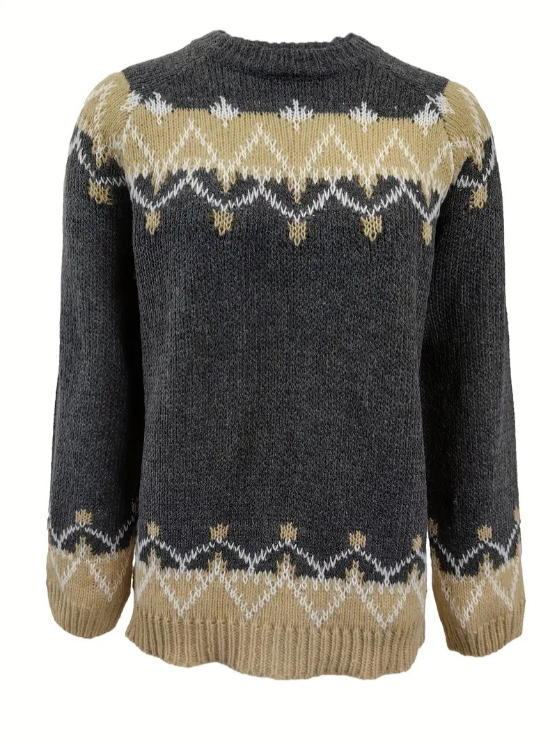 Stickad pullover med jacquardtryck för damer