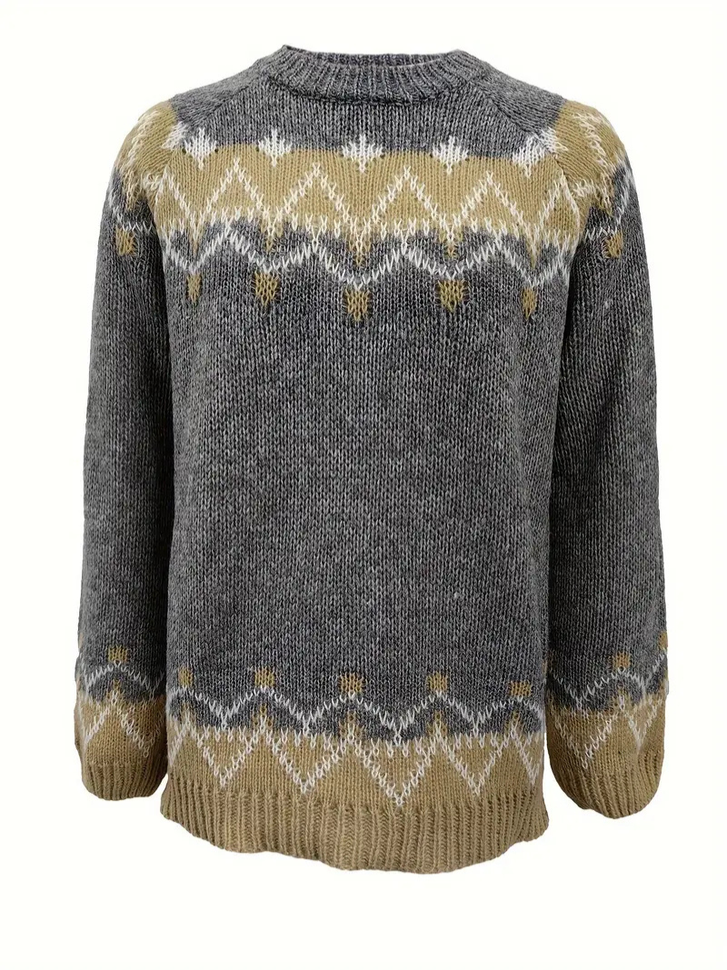 Stickad pullover med jacquardtryck för damer