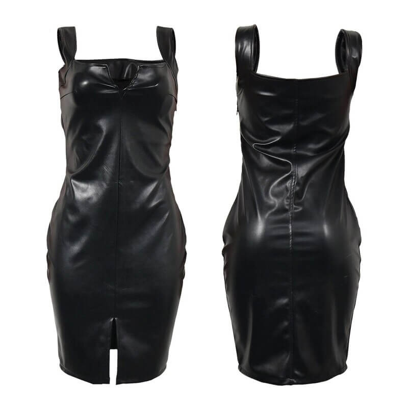 Svart bodycon läderstil klänning