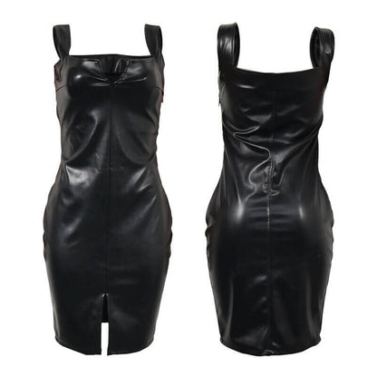 Svart bodycon läderstil klänning