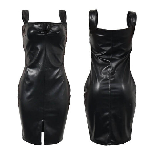 Svart bodycon läderstil klänning