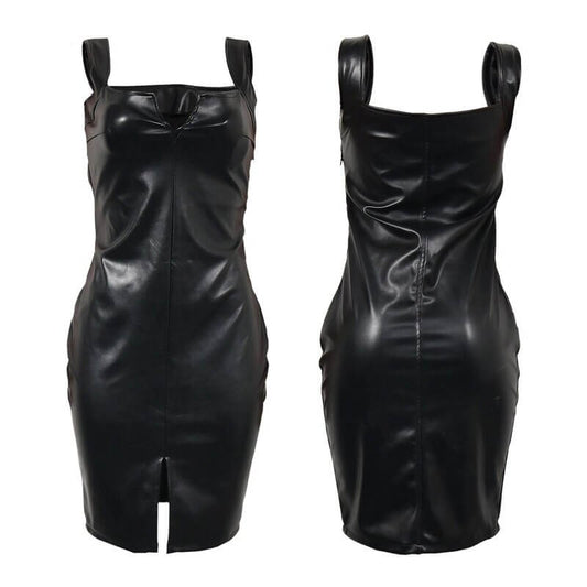 Svart bodycon läderstil klänning