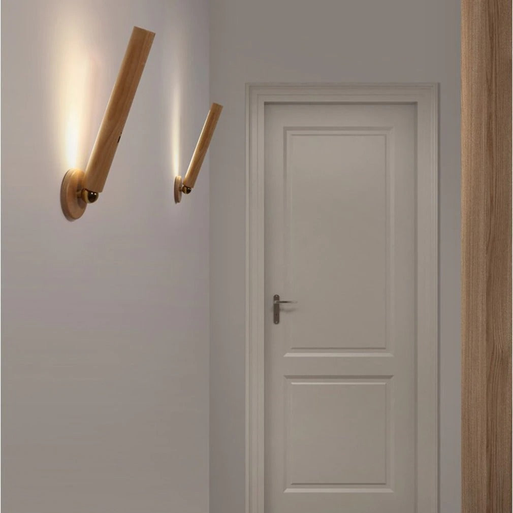 LED 360° roterande vägglampa i trä