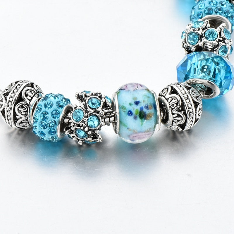 Blå kristall charm armband