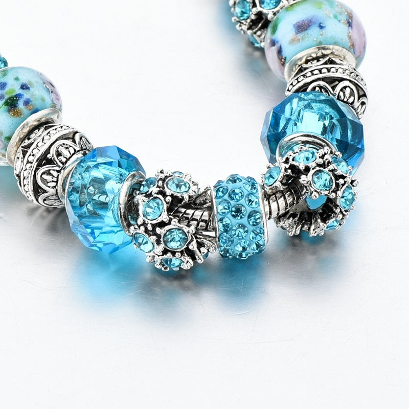Blå kristall charm armband