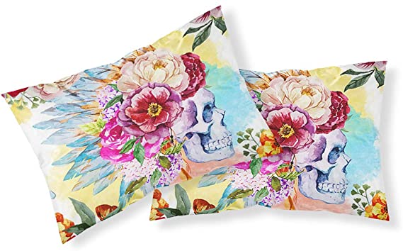 Sängkläder med blomma och dödskalle