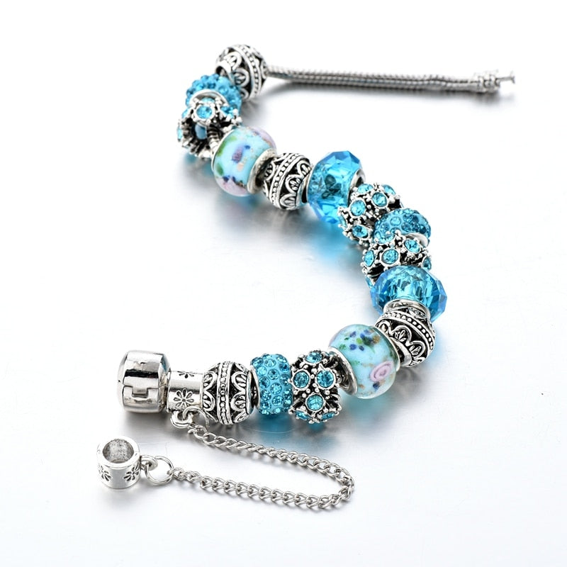 Blå kristall charm armband