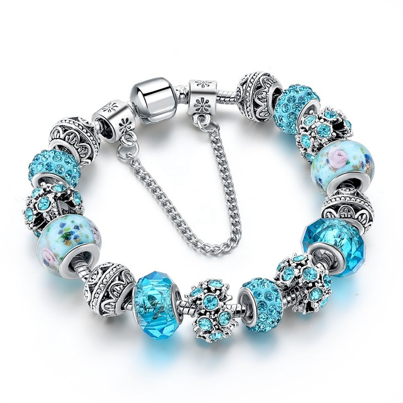 Blå kristall charm armband
