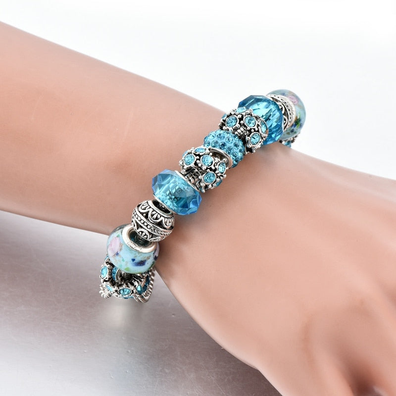 Blå kristall charm armband