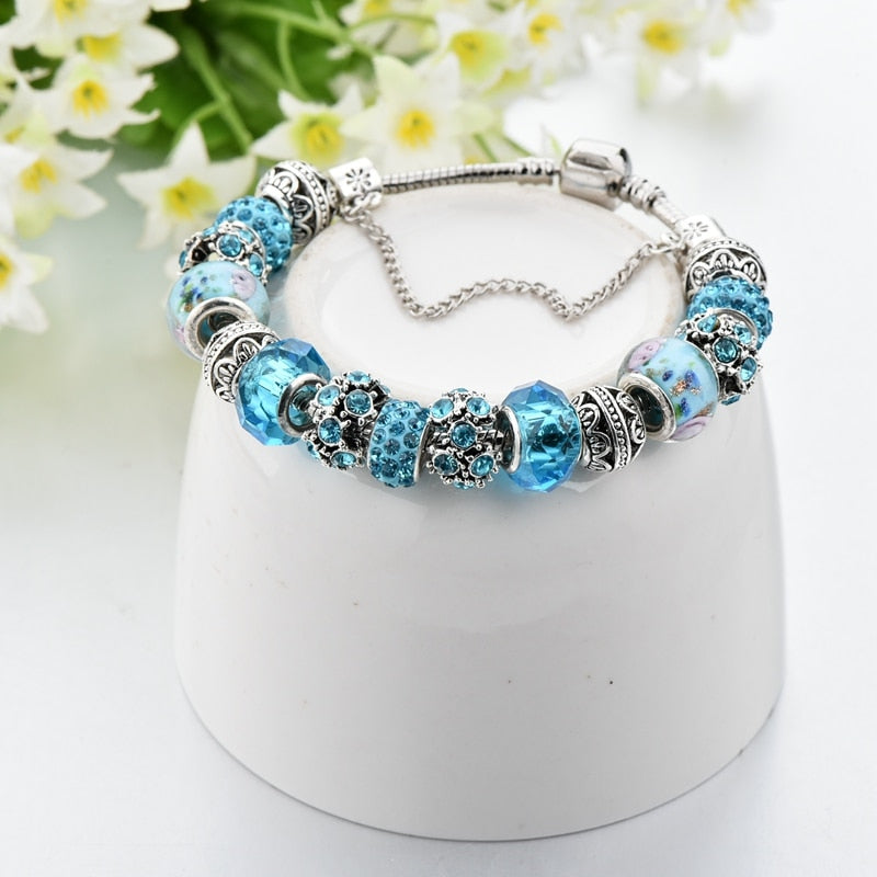 Blå kristall charm armband