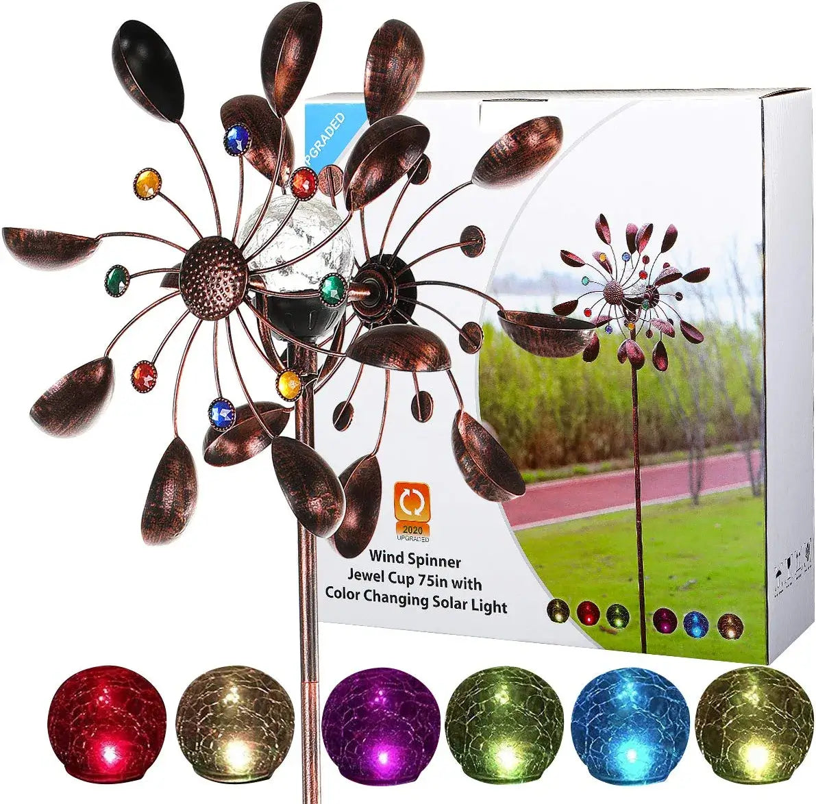 Solcellsdrivna glas boll vind spinner